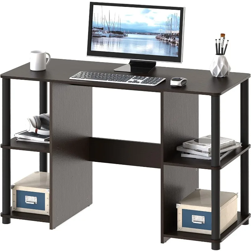 Home Office Wood Desk with Double Sided Shelves, Espresso