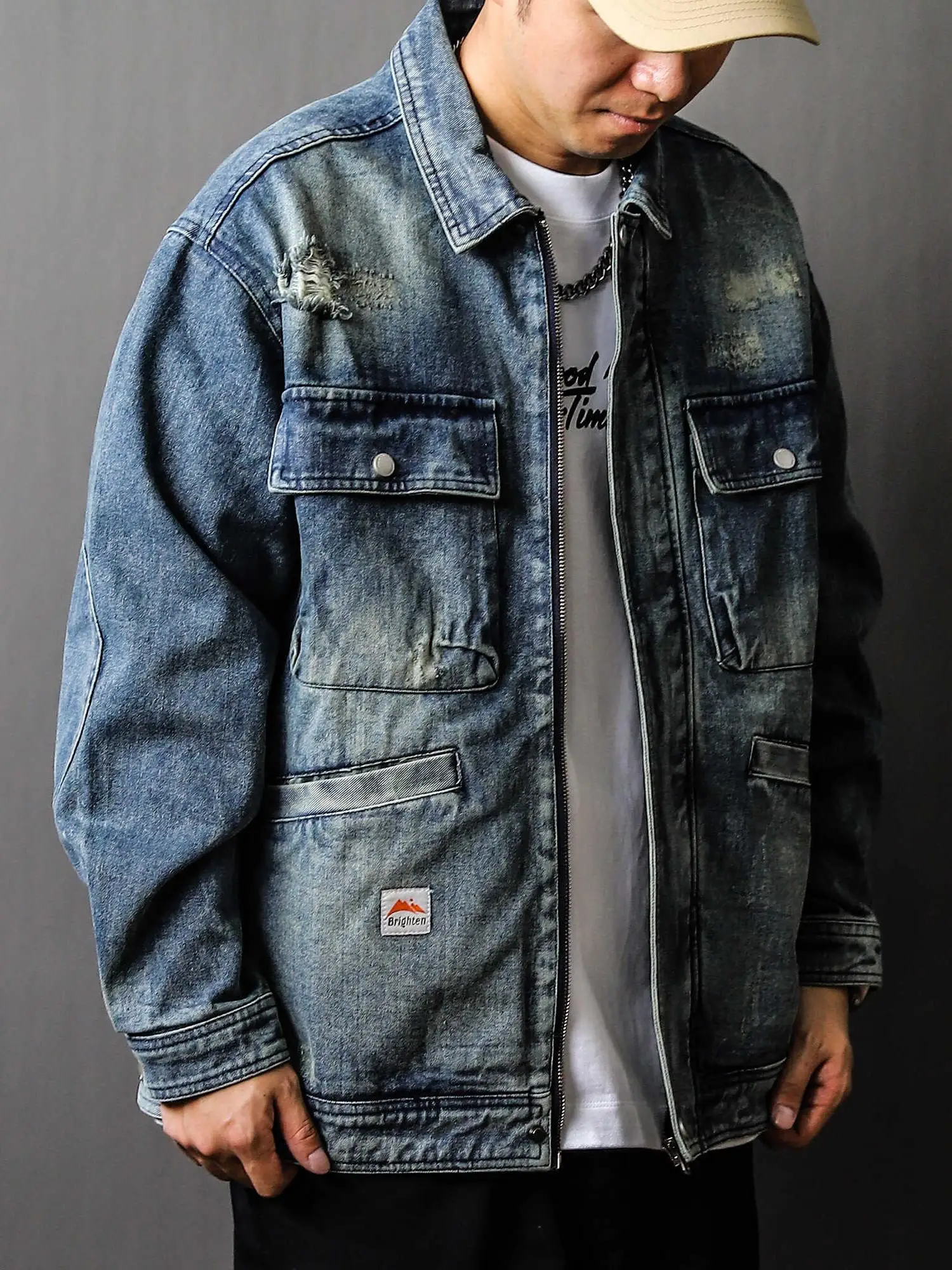 

Waed Vintage Denim Jaet Loose Fit Men's Spring Autumn 2024 New Sle Japanese Workwear Multi-ket Casual Outerwear