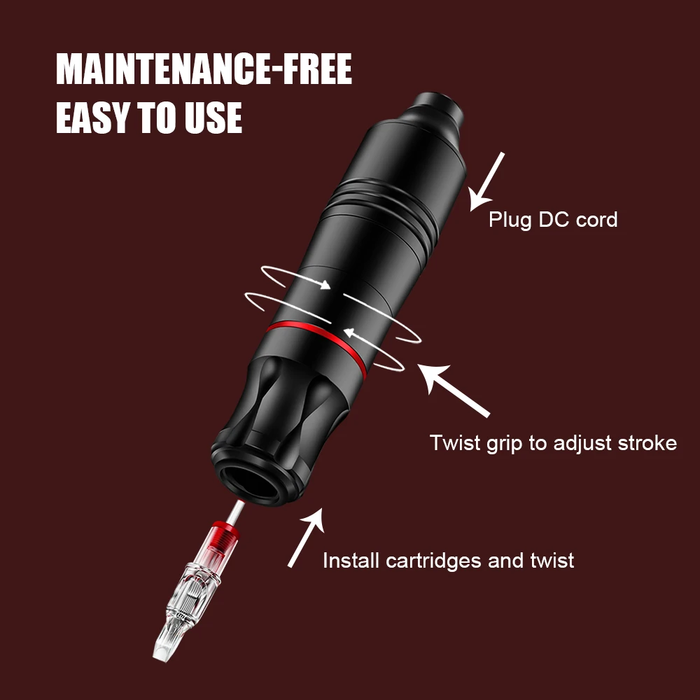 Complete Cartridge Tattoo Pen Machine Kit DC Rotary Machine Pen with Cartridge Needles Power Supply Inks for Tattoo Beginner Set