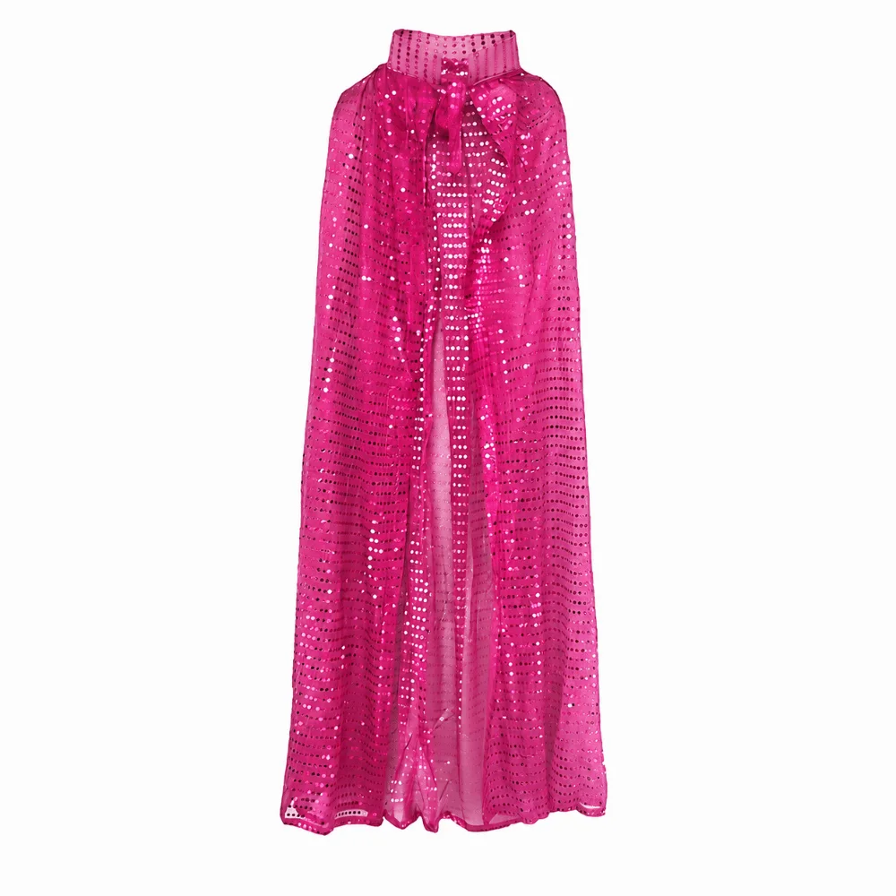New Long Shiny Sequin Cape Vintage Stand Collar Halloween Cosplay Robe Fantasy Lightweight Shiny Cloak Party