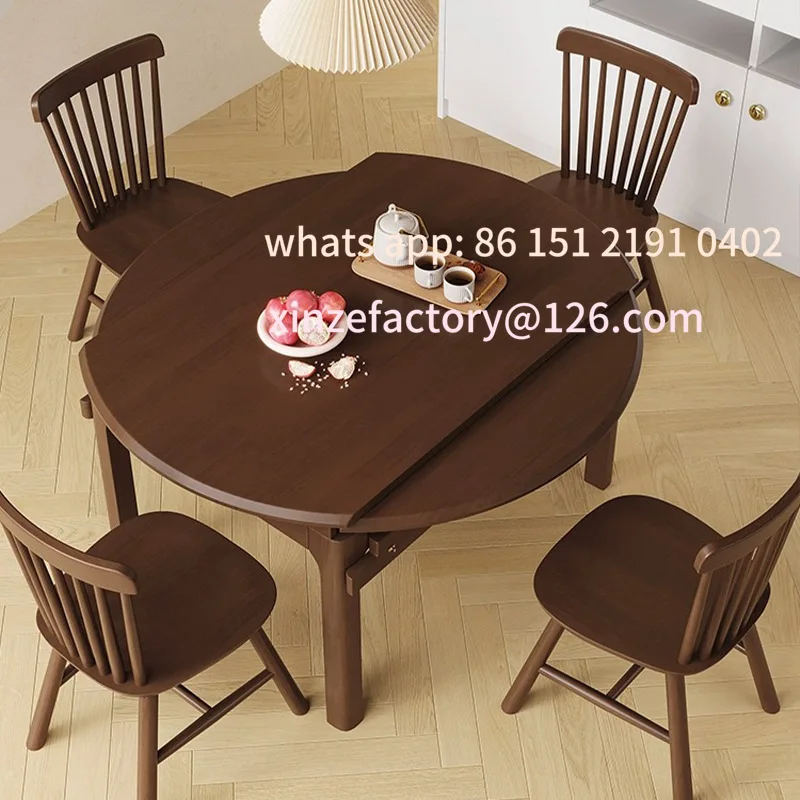 Customizable Nordic full solid wood retractable dining table Modern simple variable round folding rectangular dining table