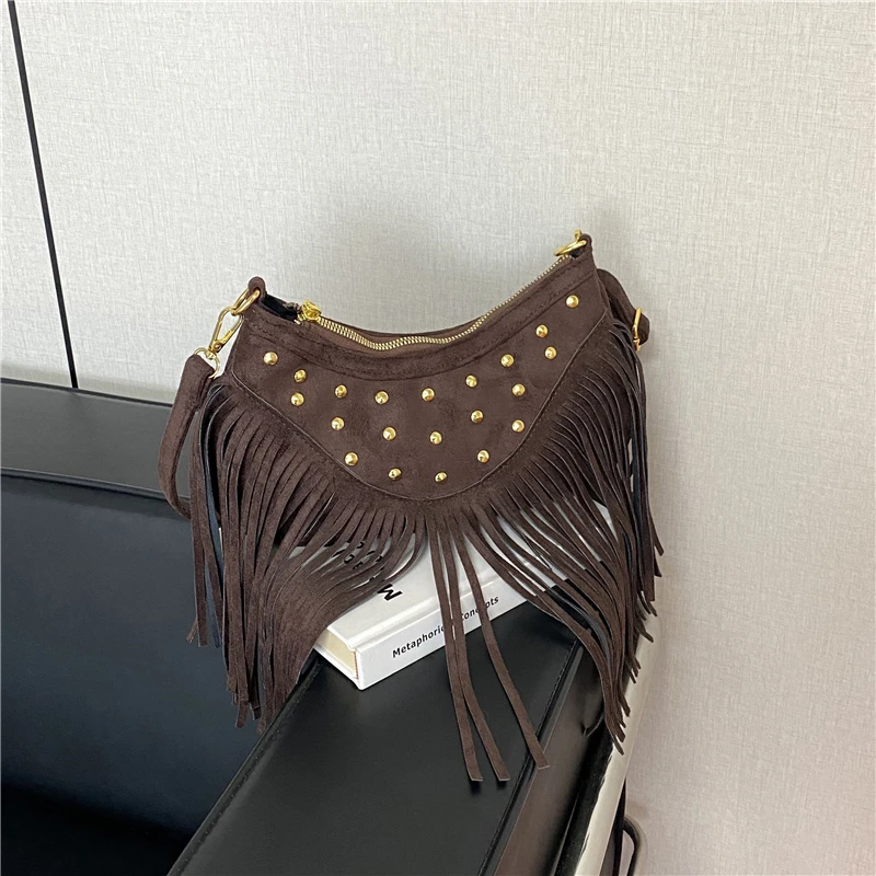 

Microfiber Tassel Sequined Shoulder Bags Zipper High Quality 2025 Hot Sale Ladies Bags Large Capacity Ethnic Women's Handbags