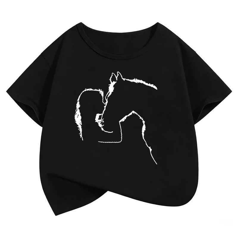 

Забавные футболки с изображением лошади и девочки, детские футболки с короткими рукавами, летние и весенние повседневные топы для девочек, футболки
