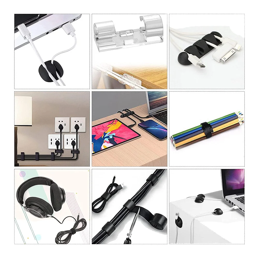 152 Pcs Cable Management Cord Organizer Kit, Include Self Adhesive Cable Organizer Clips, Cable Sleeves Management Clips