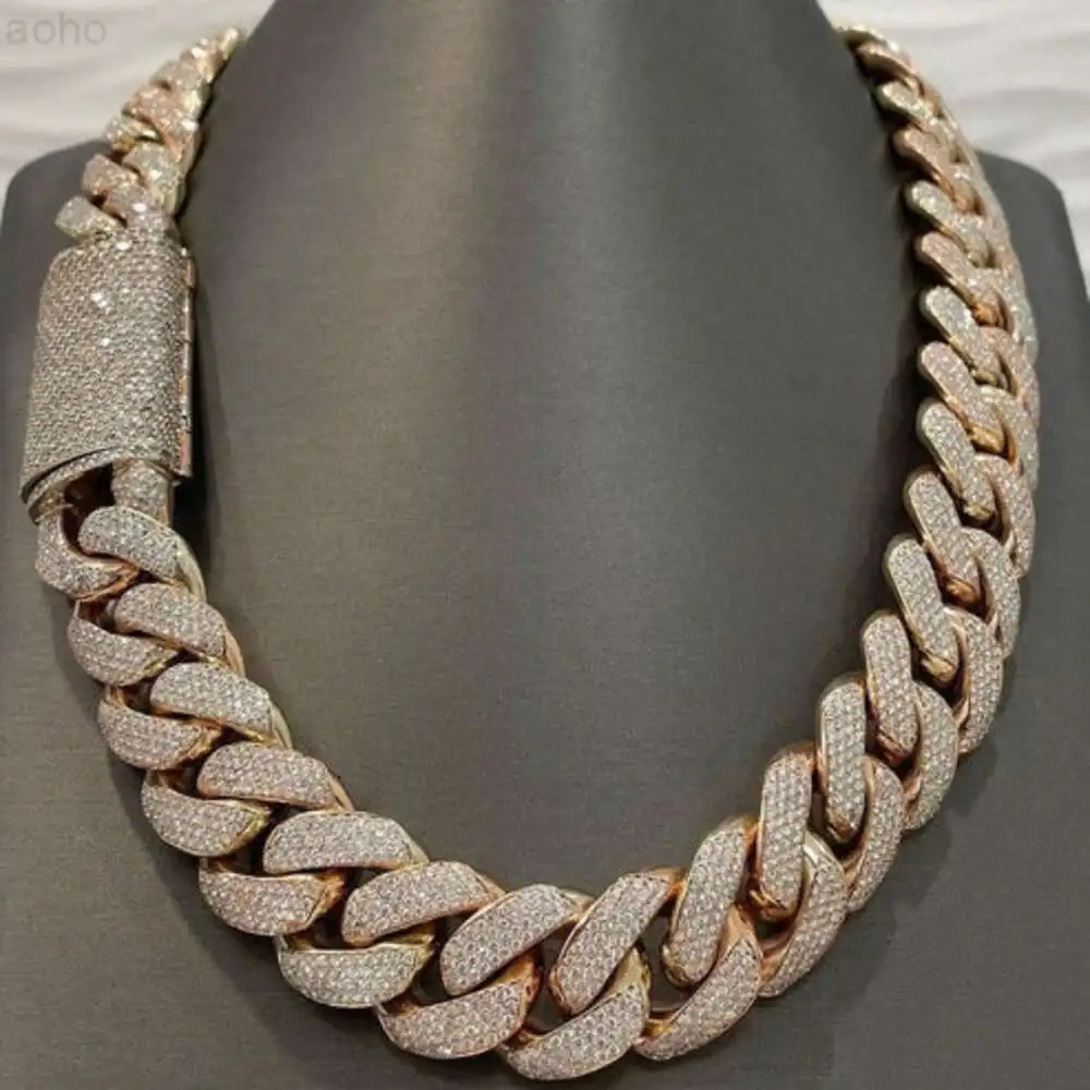 Arrival 20mm Moissanite Diamonds Studded Cuban Link Two Tone Chain Iced Out Rapper Chain at Reasonable Prices