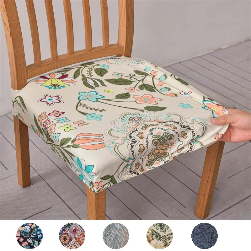 1pc Chair Cover Non-slip Stretch Chair Cushion Cover Washable Rustic Style Printing Dining Chair Cover for Home Hotel Party