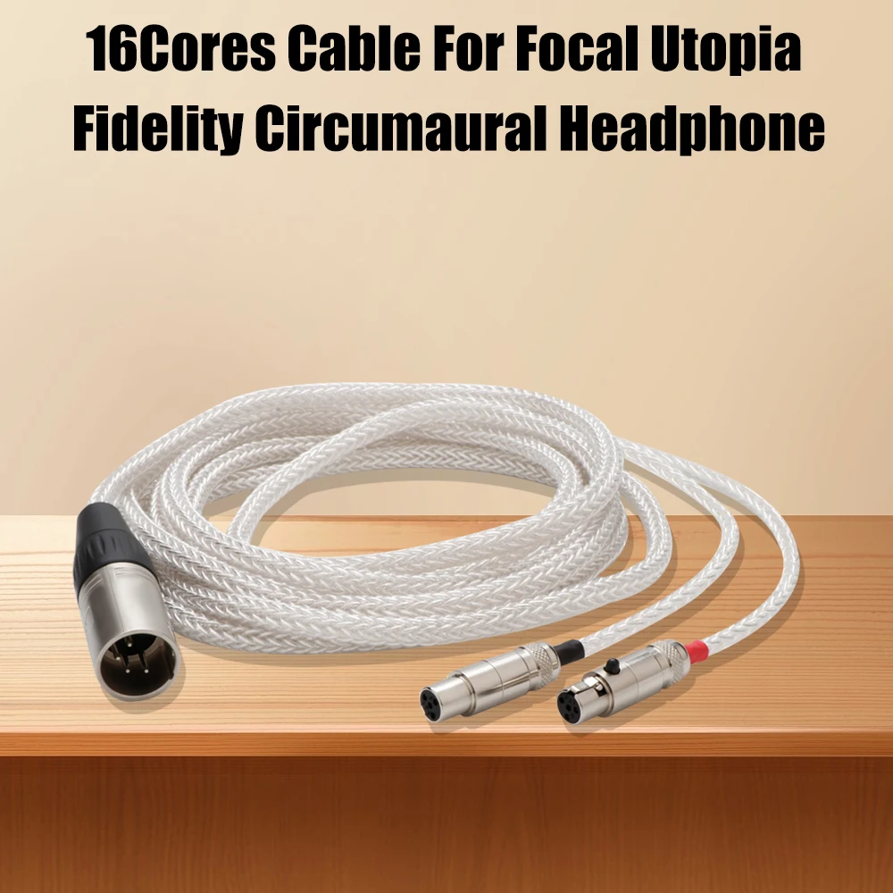 Cabo de fone de ouvido de prata pura, áudio hifi, 16 núcleos, 4/3 pinos, xlr macho para abyss ab-1266, atualização de fone de ouvido, cabo de extensão