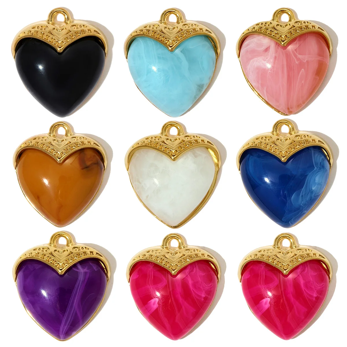 

3Pcs/Lot Stainless Steel Resin Stone Charms Love Heart Pendants For Making Women Fashion Jewelry Accessory Wholesale