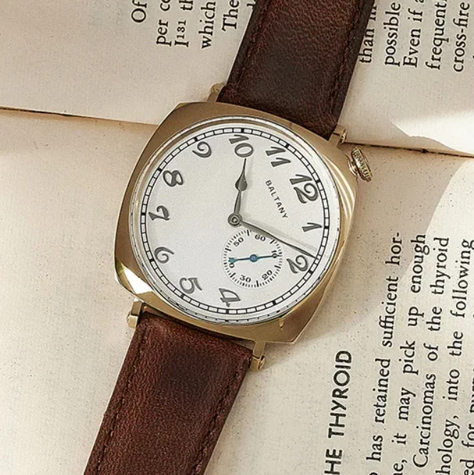 Baltany Men Automatic Watch Pilot 38mm Square Mechaical Wristwatch 50M Waterproof Sapphire Mirror ST1701 Gold