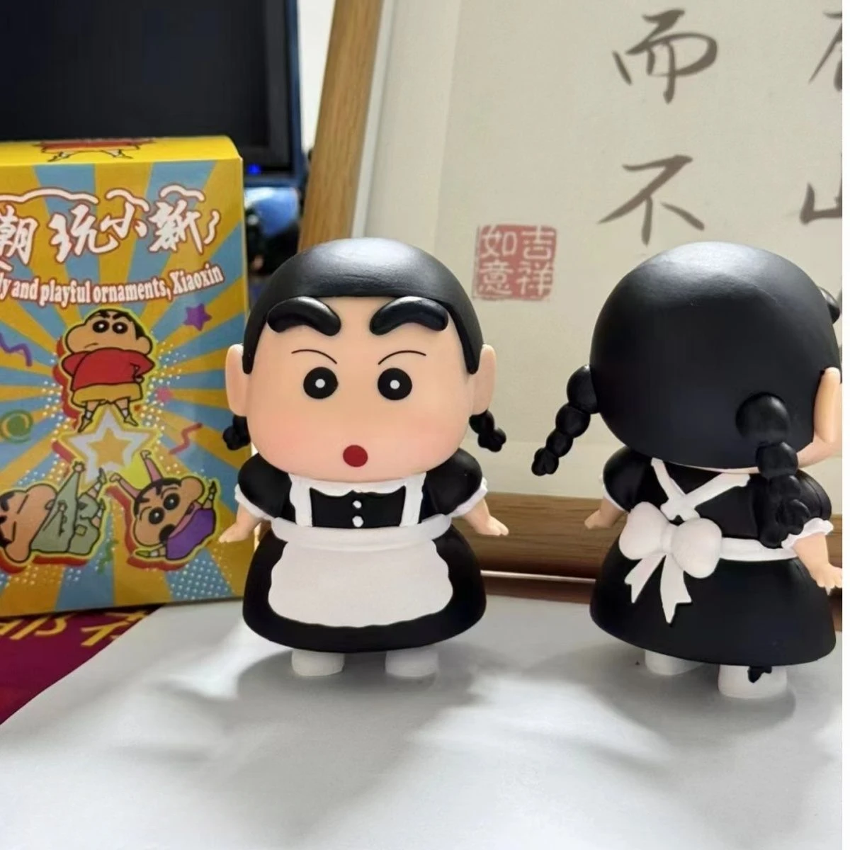 

10cm Crayon Shin Chan Anime Figure GK Shin Chan Cos Maid Small Plait Kawaii Desktop Decoration Model Kids Children Birthday Toys