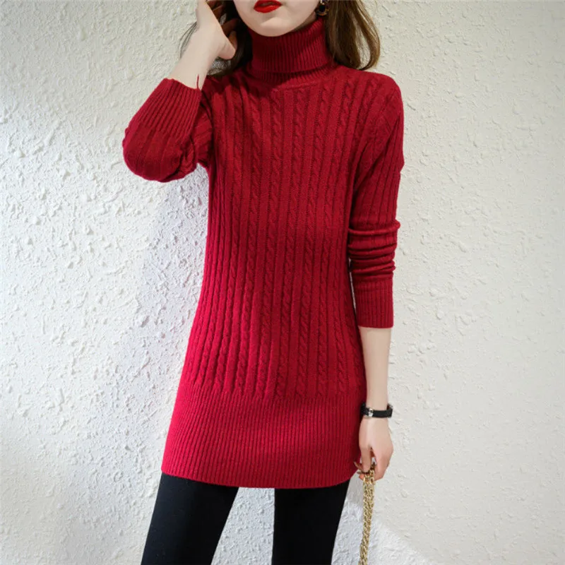 New Winter Women Turtleneck Twist Slim Tunic Basic Knitted Sweater Casual Solid Long Sleeve Pullover Top Female Clothing Jumpers