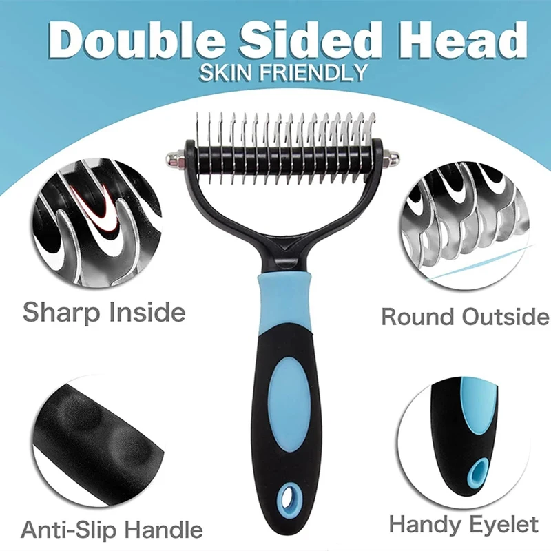 Dog Grooming Cleaning Pet Comb Dogs Hair Removal Comb Double-sided Cutter Cat Fur Trimming Dematting Deshedding Brush Remove