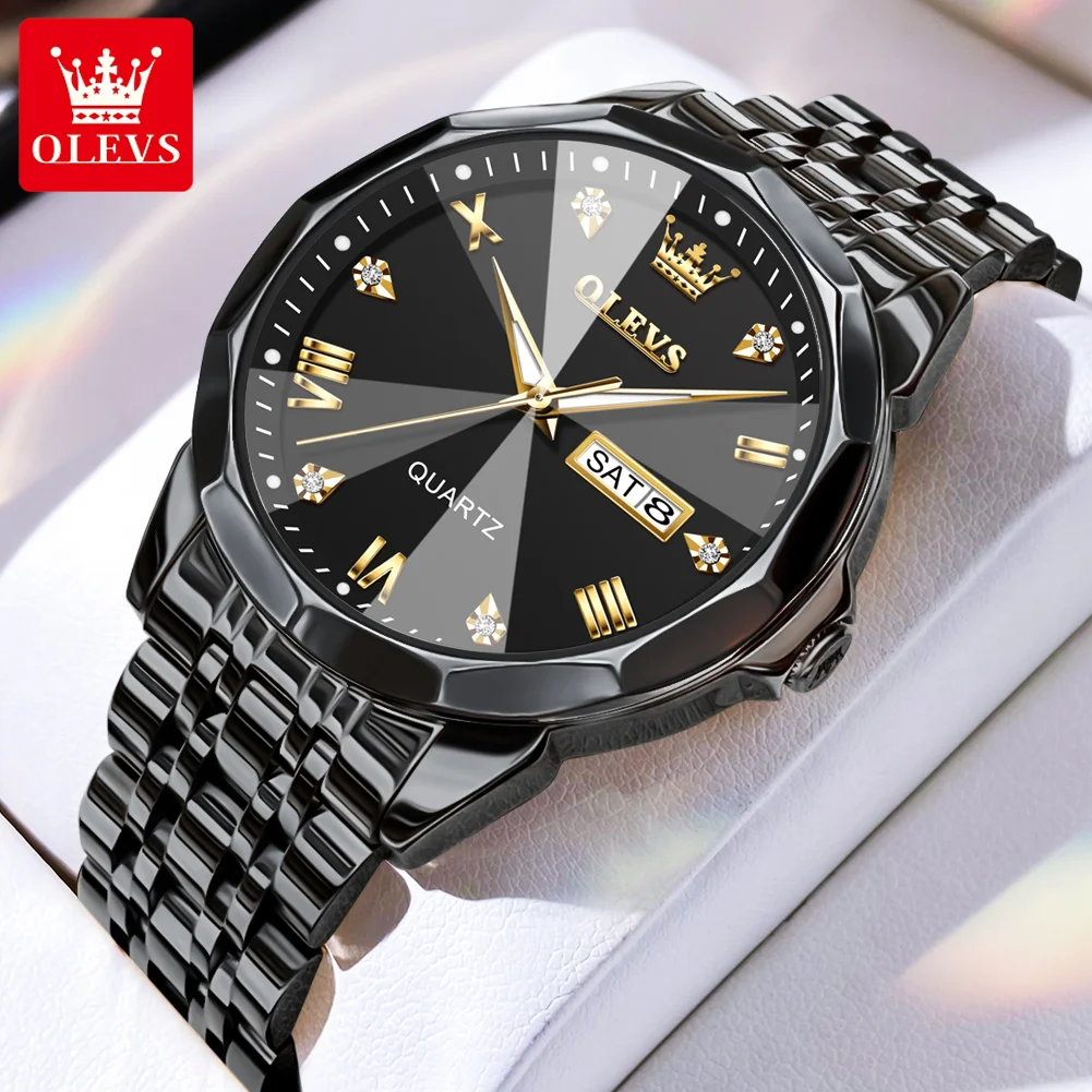 

OLEVS 9931Quartz Watch for Men Rhombus Mirror Stainless Steel Waterproof Auto Date Week Clock Simplicity Luxury Men's Wristwatch