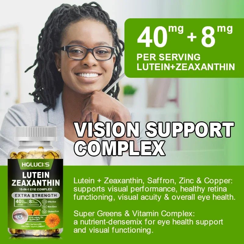 Holucks Eye Vitamins with Lutein and Zeaxanthin Extract Supports Tired, Dry Eyes, Macular and Vision Health, 60/120 Capsules