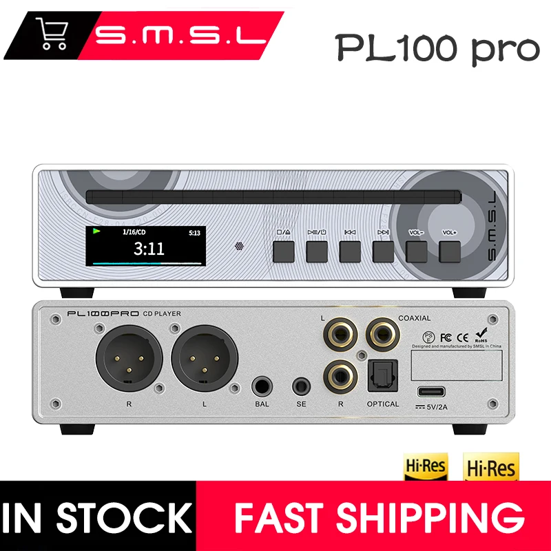 SMSL PL100pro CD Player Digital Music Audio HIFI Lossless Dual CS43131 Decoding Chip 2-channel Support Headphone Amp PL100 PRO