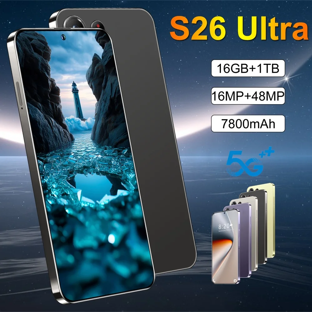 Nouveau Smartphone S26 Ultra Android 5G, Écran Complet 7.3 Pouces, Téléphones Mobiles 22G+2TB, Batterie 7800mAh, Débloqué, Double SIM, Wi-Fi, Version Globale