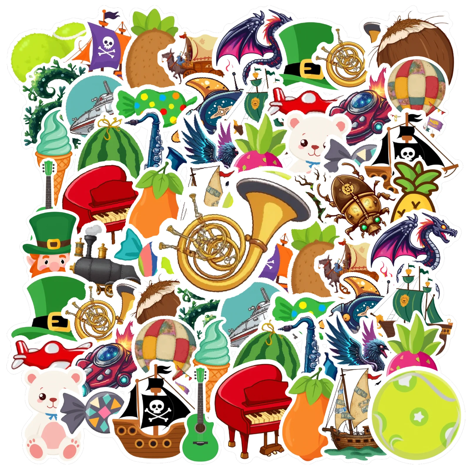 

35 шт.-50 шт., милые транспортные наклейки, игривые наклейки в стиле фэнтези, игрушки, канцелярские наклейки для гитары, сделай сам, скейтборд, ноутбук