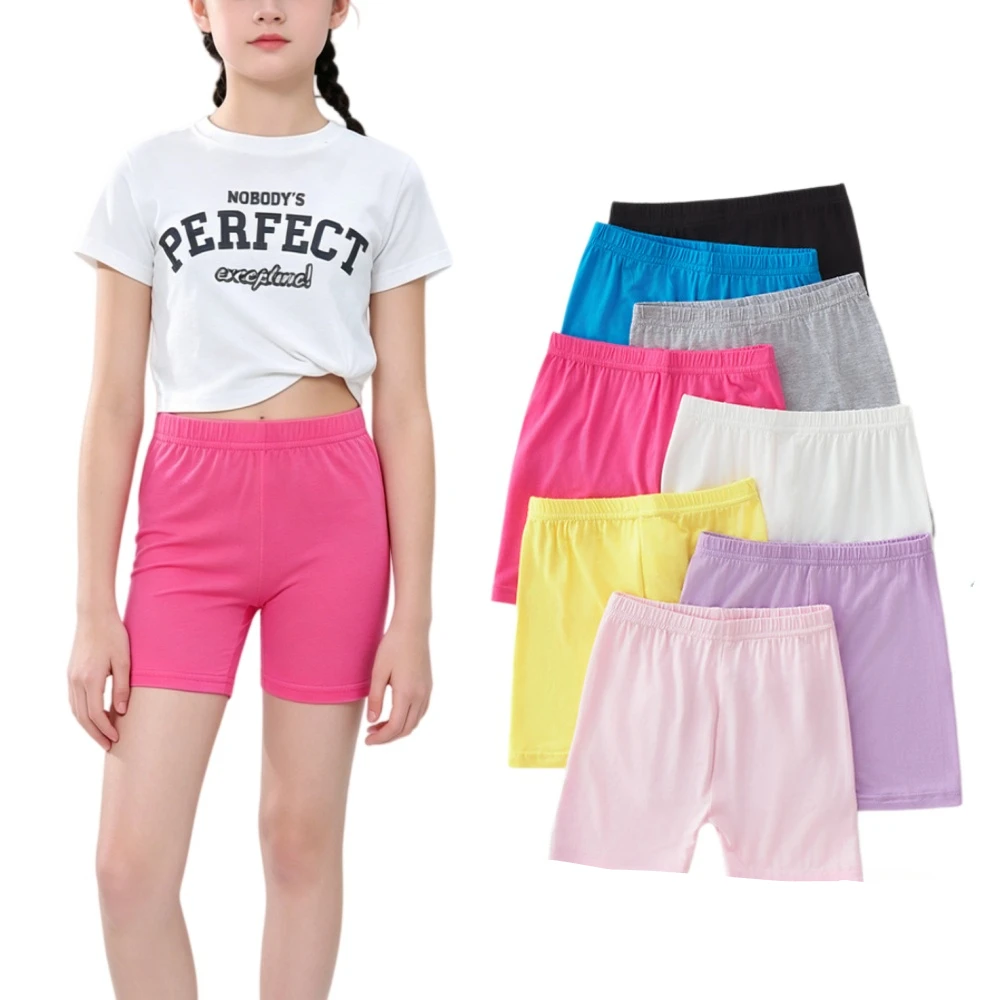 2Pcs Summer Kids Leggings Girls Safety Shorts Cotton Leggings Girls' Beach Shorts Solid Color Suitable For Children Age 2-12