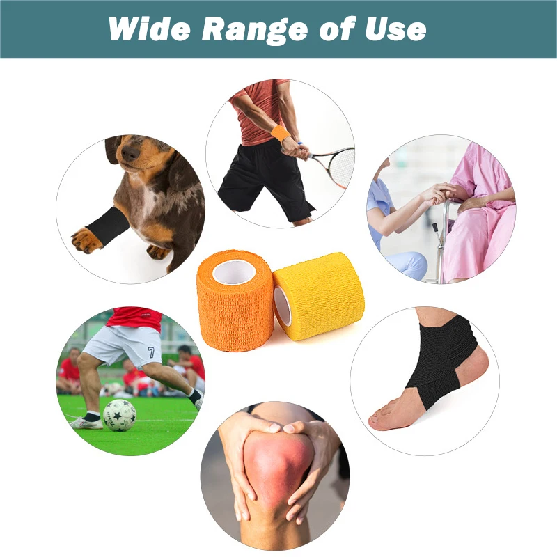 Pexmen 6Colors Self Adhesive Bandage Wrap 450cm Breathable Adherent Vet Tape for First Aid Sports Injury Body Sprains & Pets