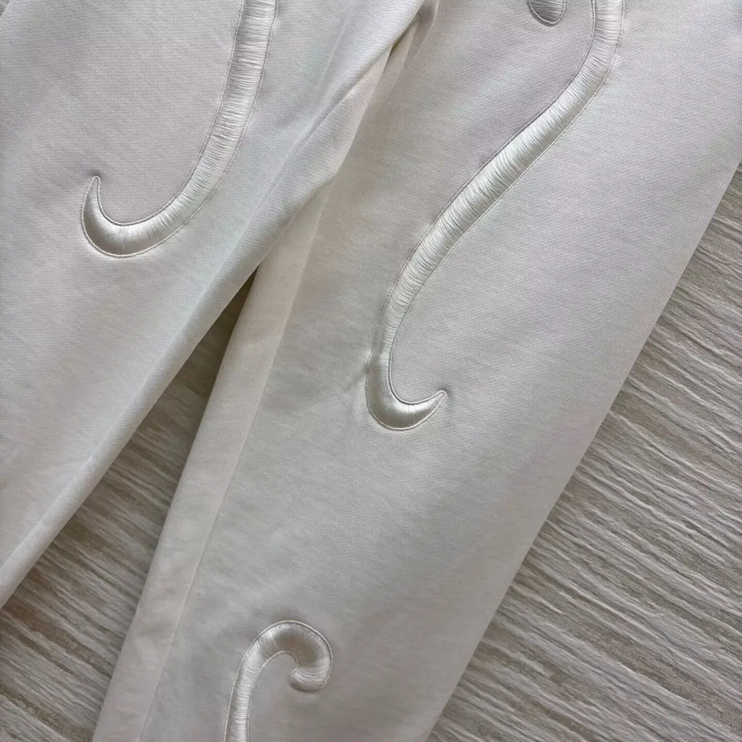 2025 New Autumn Embroidery Cotton Sweatpants Women Trousers Metal Drawstring Elastic High Waist Solid Color Casual Loose Pants