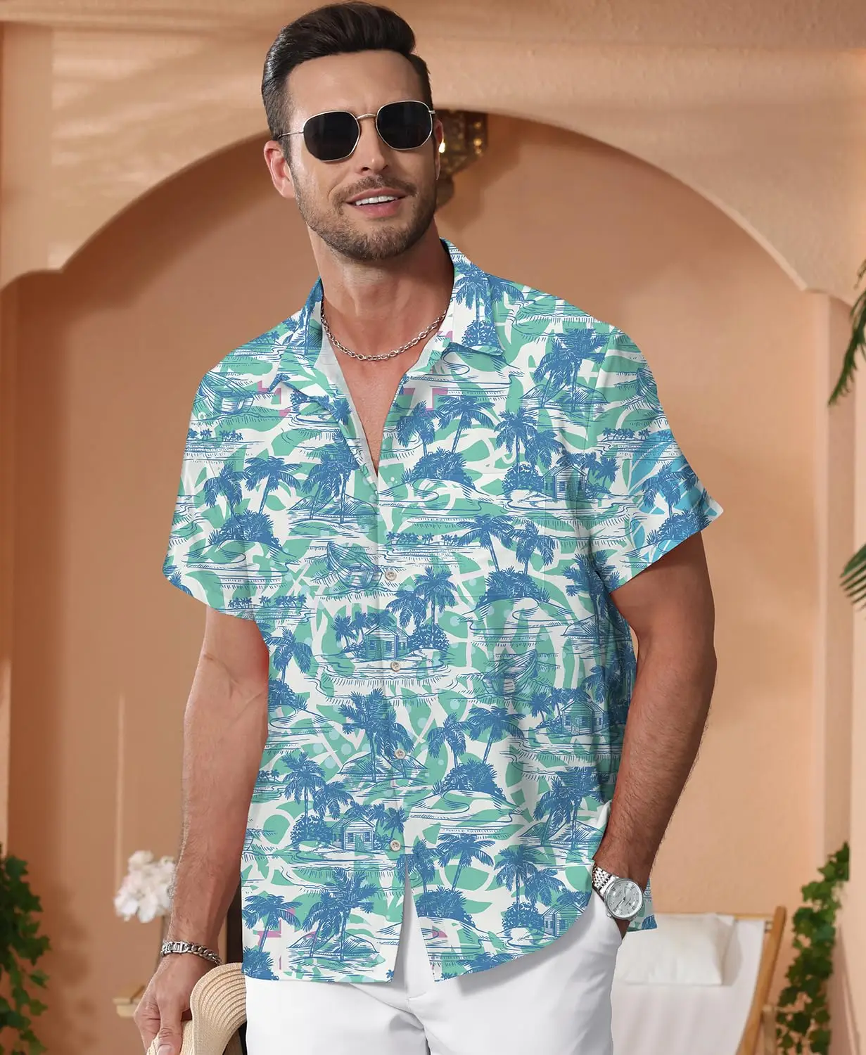 เสื้อเชิ้ตผู้ชายสไตล์ฮาวาย KYKU ลำลอง: เสื้อเชิ้ตแขนสั้นติดกระดุมสำหรับผู้ชายลายทรอปิคอล เหมาะสำหรับวันพักผ่อนที่ชายหาด มีกระเป๋า