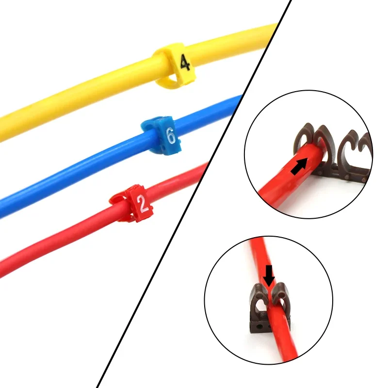 Marcadores de Cable coloridos tipo C, etiqueta de número para Cable de red de 2-8mm, etiqueta de marcador de Cable para Cat5e, 100/150 Uds.