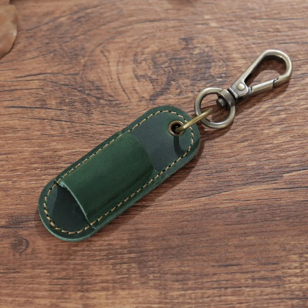 Luxury Genuine Leather Pen Case Portable Removable Pen Tray Pen Holder Keychain 1 Slot Clip Design Pen Pouch Keychain Office Use