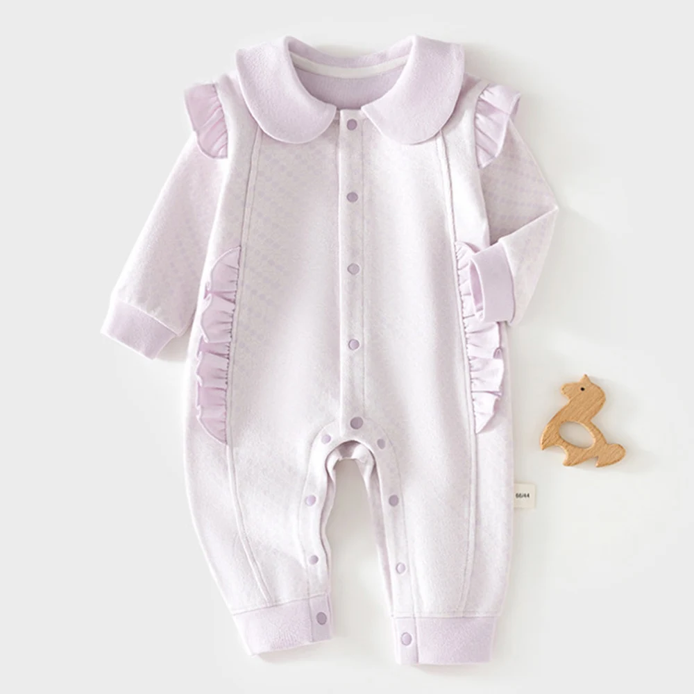 Thanksgiving Baby Girl Clothes Cotton Infant Christmas Romper Long Sleeve Ruffles Peter Pan Collar Fall Baby Jumpsuits