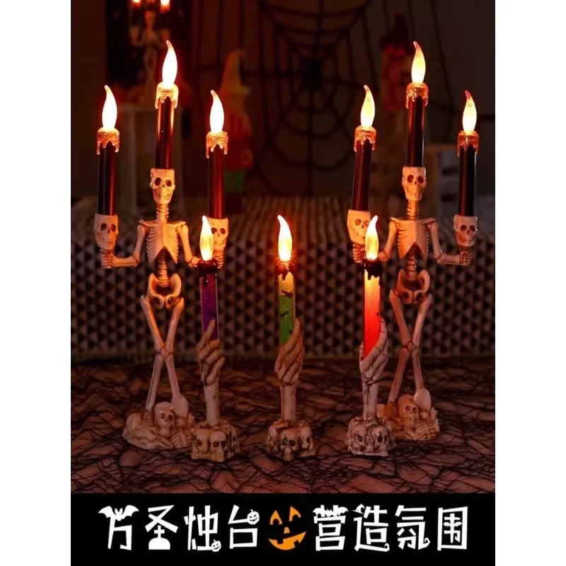 Halloween electronic luminous pumpkin candle atmosphere night light ornament bar scene arrangement props candlestick