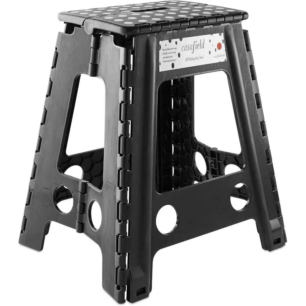 

18" olding Step Stool with Handle, Black - Portable Collapsible Small Plastic oot Stool or Adults - Use in The Kitchen, Bathroom