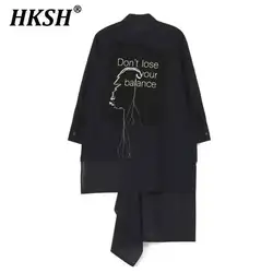 HKSH Autumn Men's Tide Japanese Punk Shirts Streetwear Gothic Y2K Fashion Yamamoto Dark Irregular Print Embroidered Tops HK2761