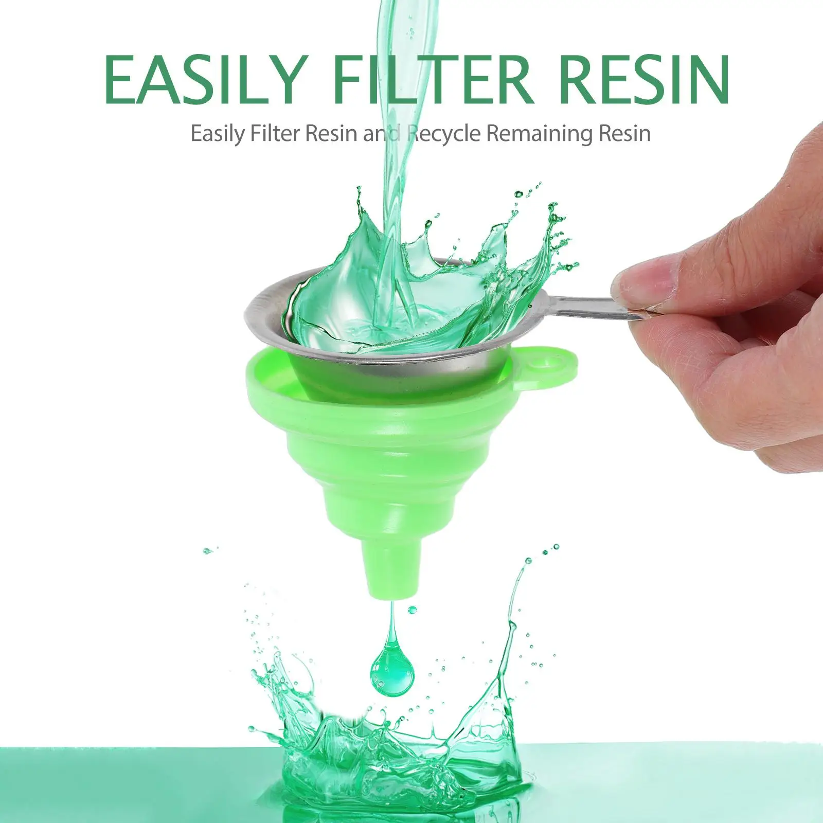 مجموعة قمع نقل 1 من الراتنج قمع معدني قابل للطي من السيليكون لجزء الطابعة ثلاثية الأبعاد للعناية بالضوء DLP SLA UV (أخضر)