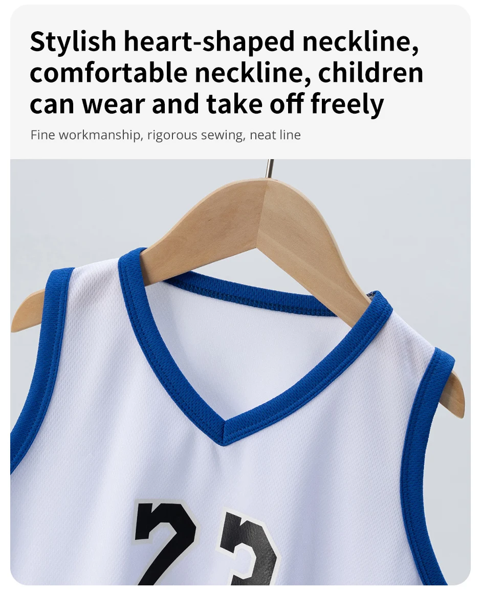 Sommer-Basketballanzug für Kinder, Sportweste für Jungen und Mädchen, Shorts-Anzug, 23rd Handsome, Westenanzug für Jungen und Studenten, 2-teilig. – Detail 7