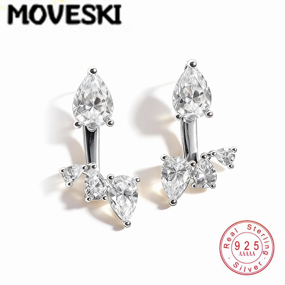 

MOVESKI Luxury Pear Cut Moissanite Cluster Drop Earrings in Solid 925 Sterling Silver Elegant Dangle Earrings for Women
