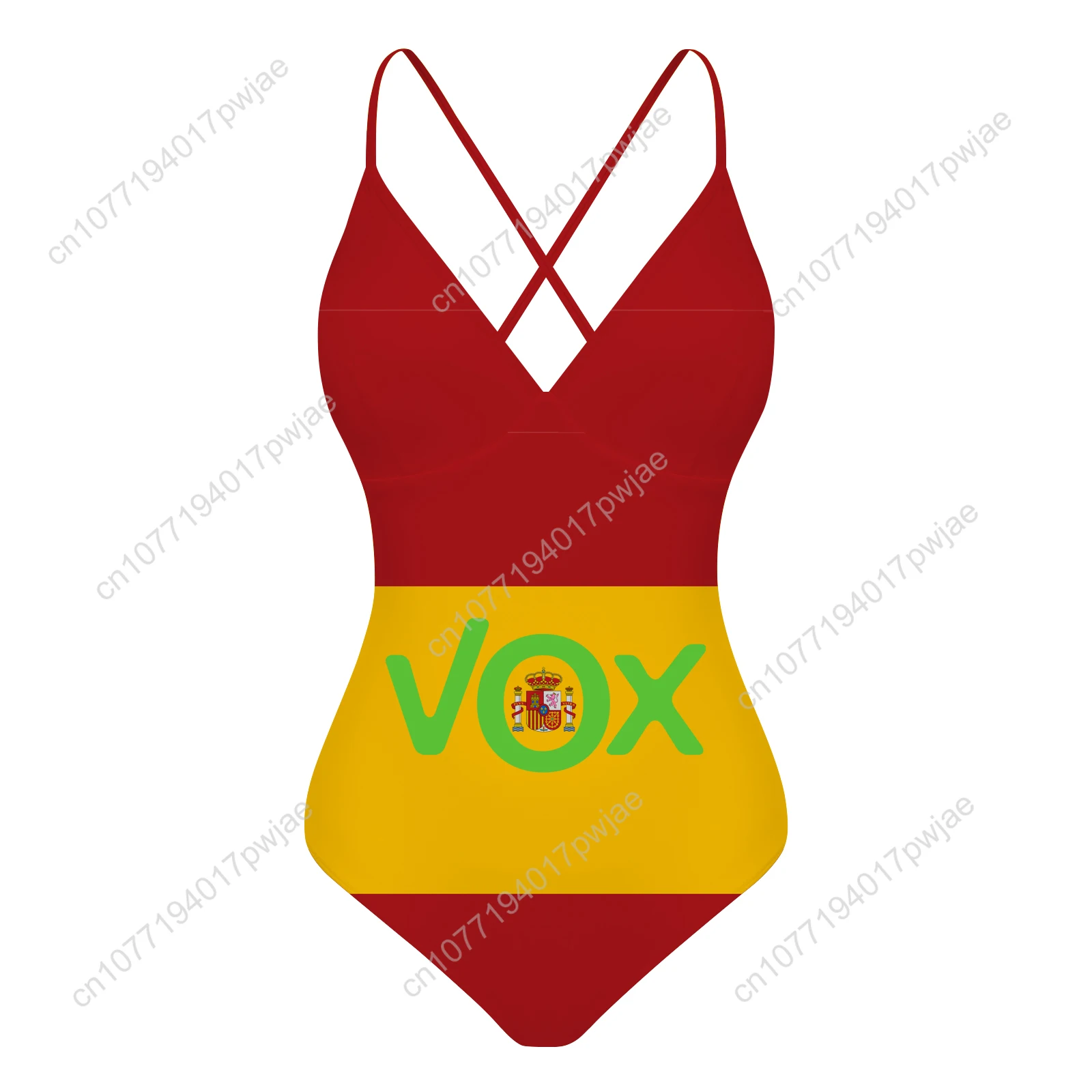Spanish National Emblem Vox Custom V-neck Halter Back Swimsuit Womens Bathing Suits Bikini Pool Beach Sexy Swimwear Beachwear
