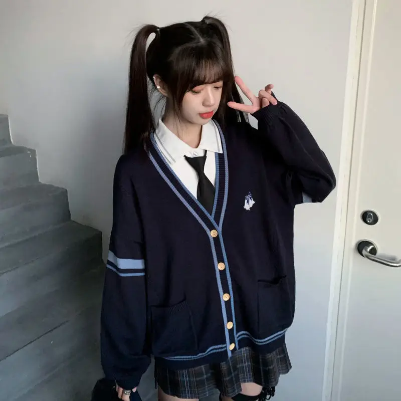 Cappotto maglione con scollo a V a maniche lunghe giapponese autunno inverno nuovo stile college studentessa cardigan lavorato a maglia allentato coreano
