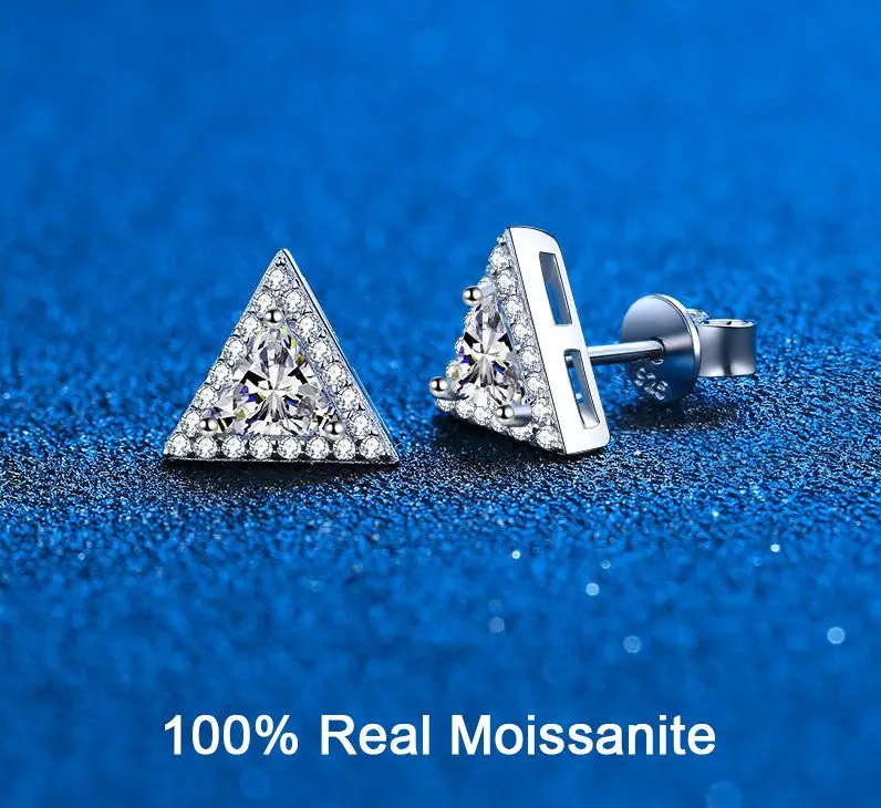 

100% Real Moissanite Stud Earrings 14K Plated Sterling Silver Triangle Cut Moissanite Diamond Earrings for Women Wedding Jewelry