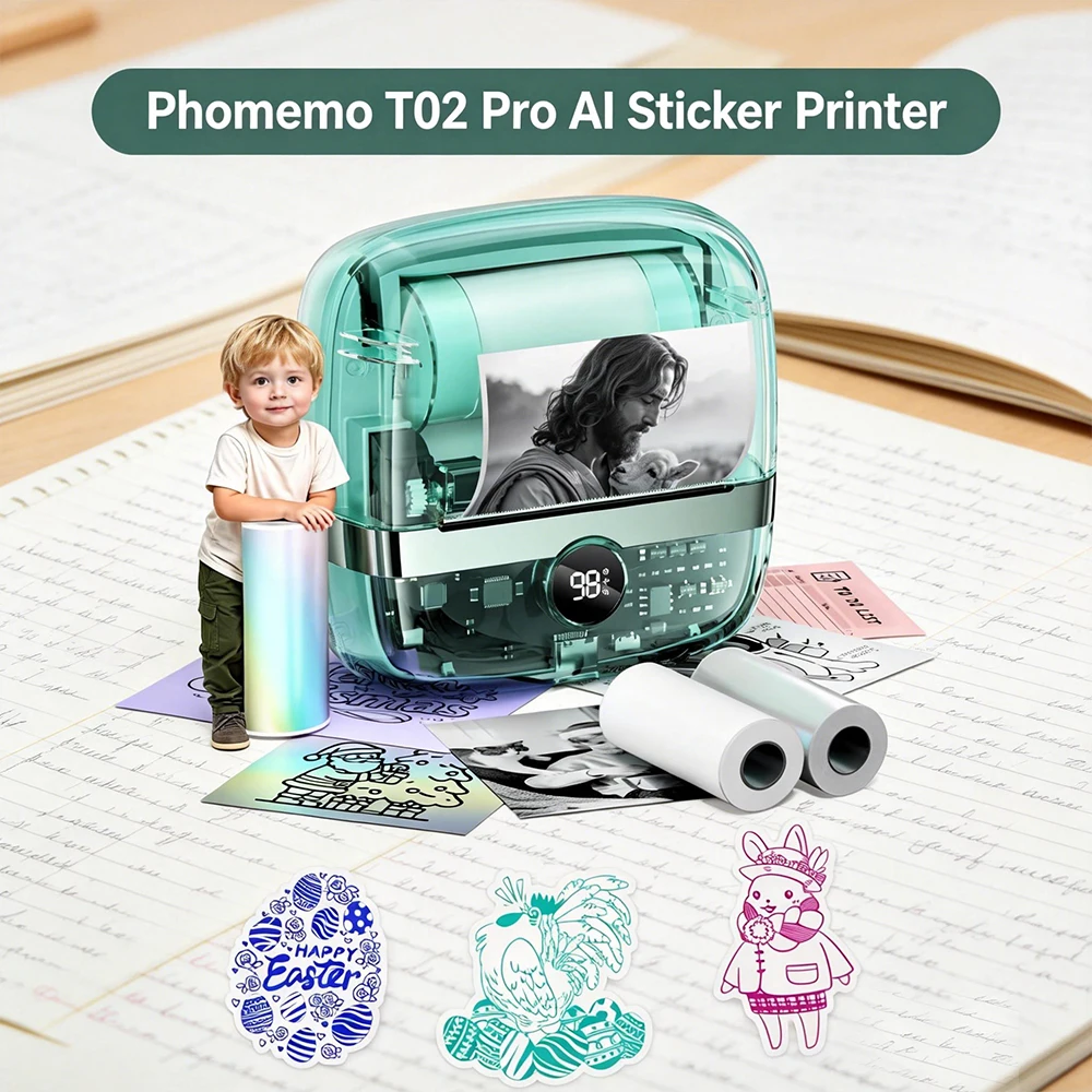 

Портативный термопринтер Phomemo T02, мини-принтер для печати без чернил, беспроводной принтер для дома, школы и офиса