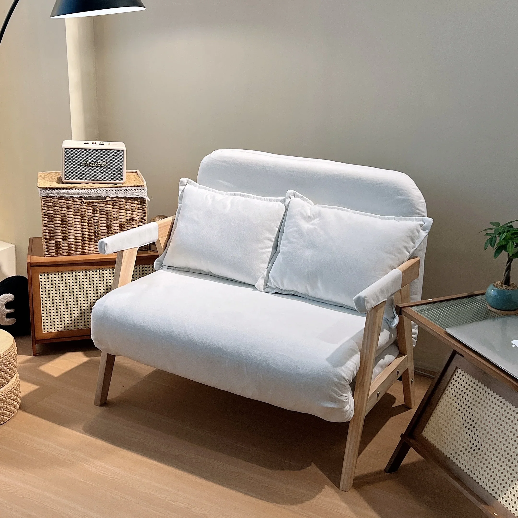 

A Cotton Linen Fabric Factory Wholesale Price Sofa Two Seat Arm Chair Sofa Folding Bounce Foam Bed Reception Room
