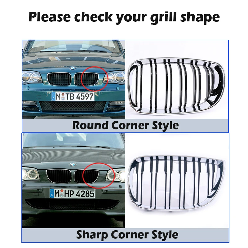 Front Kidney Double Line Slat Chrome Silvery Black Grille Grill For BMW 1 Series E81 E87 E82 E88 120i 128i 130i 135i 2004-2011 view 2