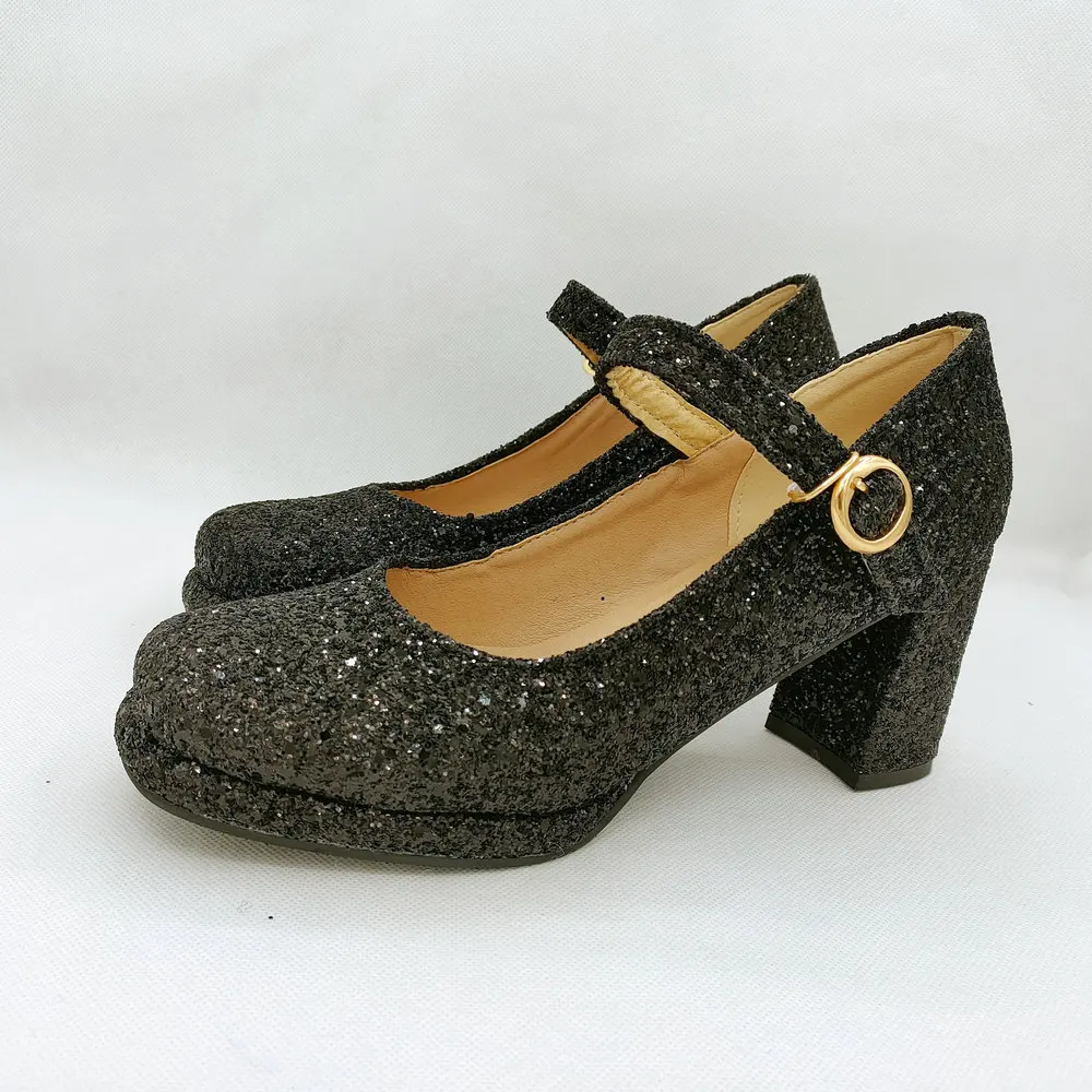 Zapatos De Princesa Con Purpurina Y Lazo De Pedrería Para Niña – Tacón Bajo, Estilo Mary Jane, Ideales Para Bodas, Cumpleaños Y Cosplay