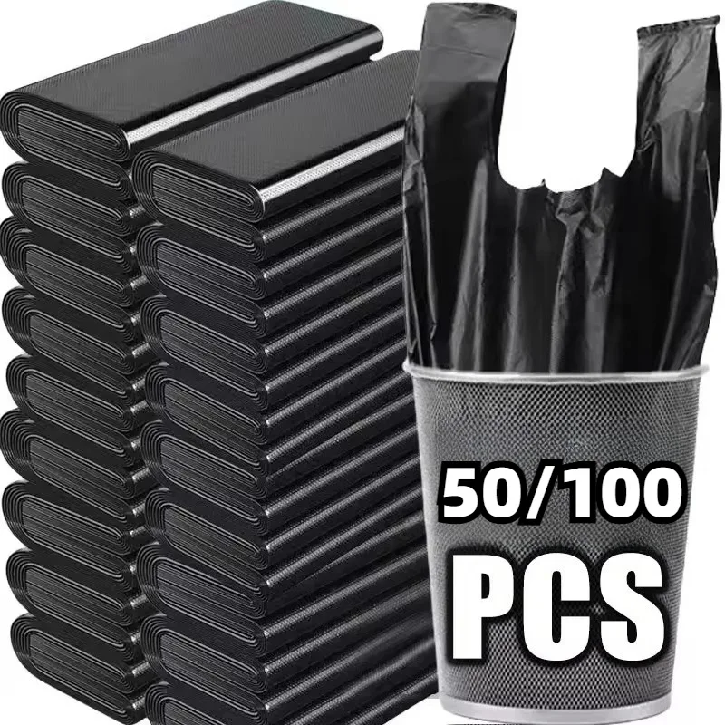50/100PCS Black Vest Bags Disposable Garbage Bags Handheld Kitchen Bedroom Toilet Storage Protect Privacy Plastic Waste Bags