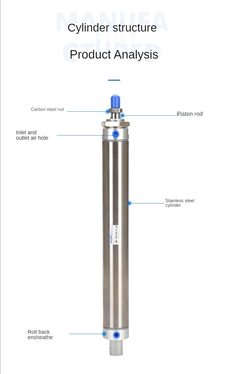 HEBAI MA 16/20/25/32/40mm High-quality Stainless Steel three axis 25-500mm Stroke Double Acting Mini Pneumatic Air Cylinder