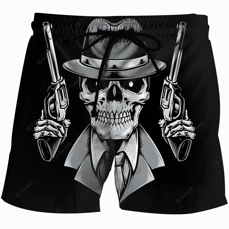 Homens 3D flor crânio estampa calções de praia, shorts de verão, esportes ginásio sunga, maiô seco rápido, calças homme