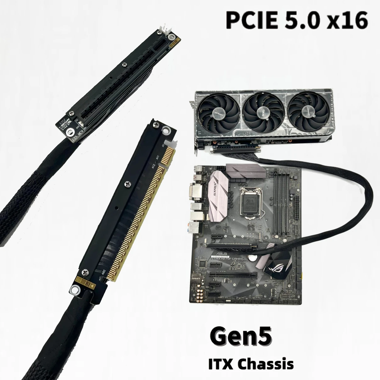 2026 New PCIE 5.0 x16 Dual Reverse Side Bending Graphics Card Extension Cord for Chassis Server NVIDIA RTX50 AMD RX79xx GPU Card