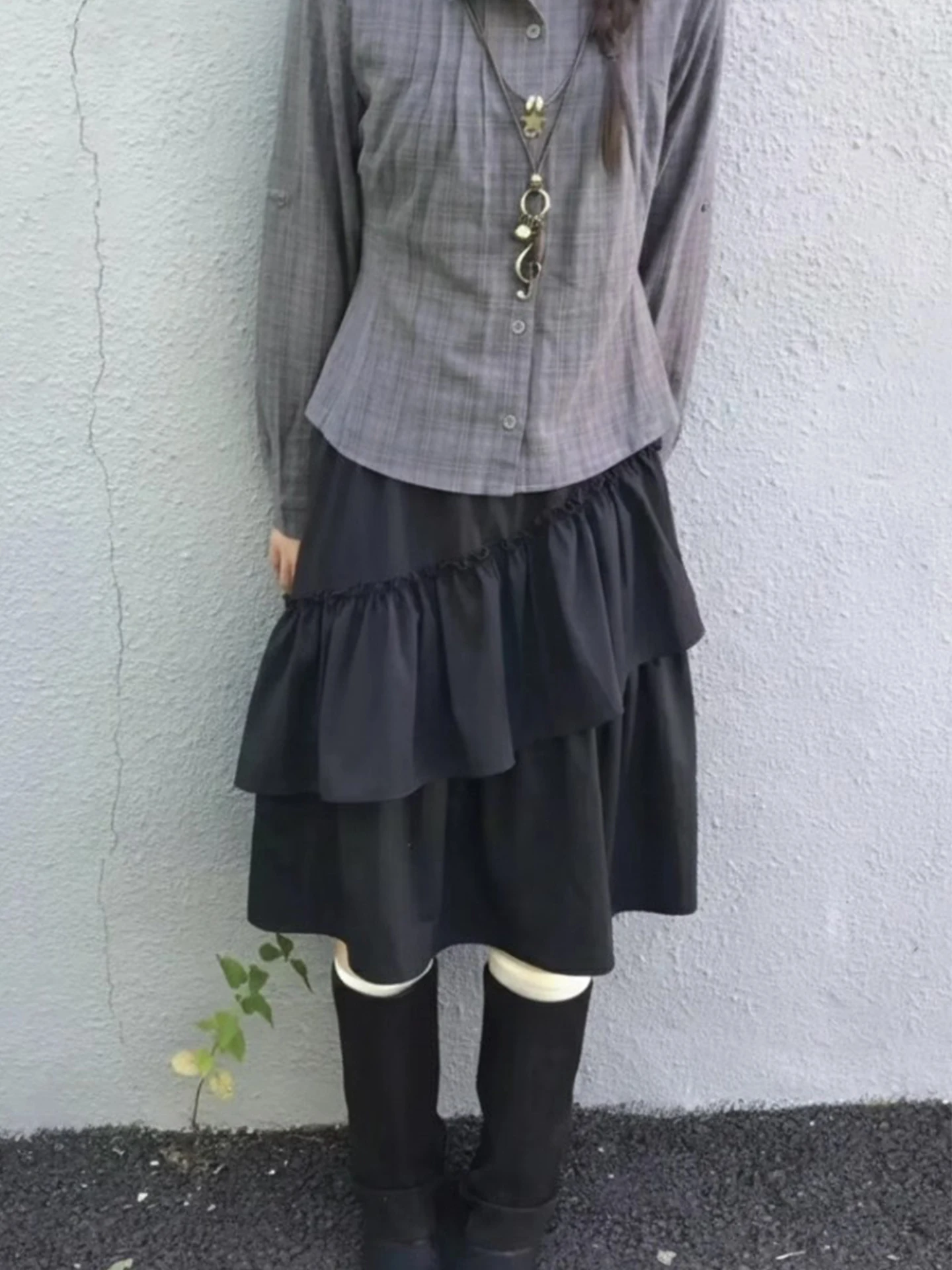 Asymmetric Large Skirt Half Skirt Women's Early Spring New All-Match Elastic Waist Straight Tube Skirt Korean Style Commute