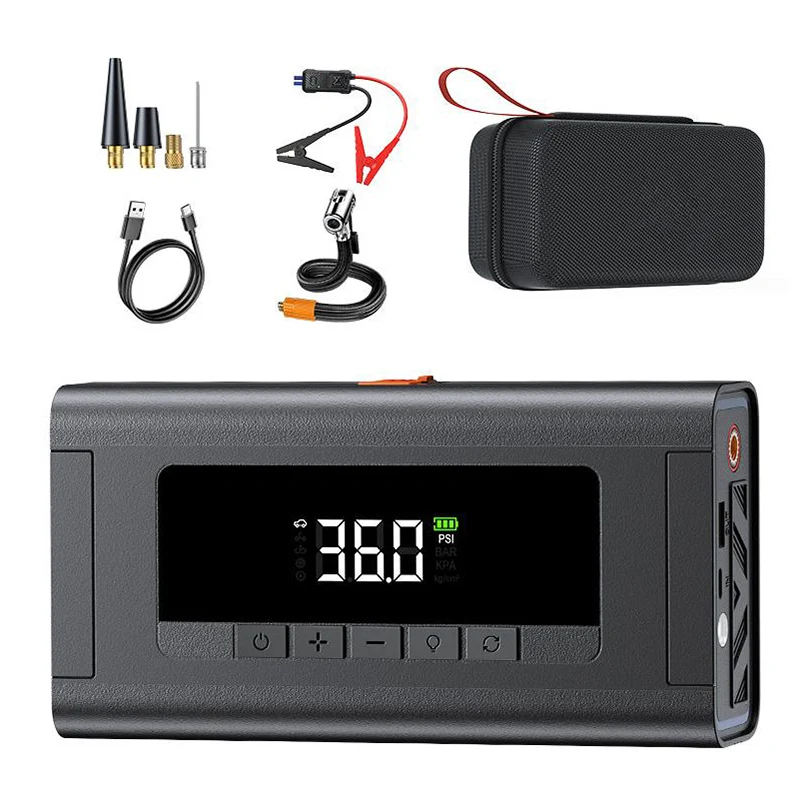 4 in 1 Multifunctional Portable Lithium Battery Booster Car Jump Starter Power Bank with Air Compressor and Emergency Lighting