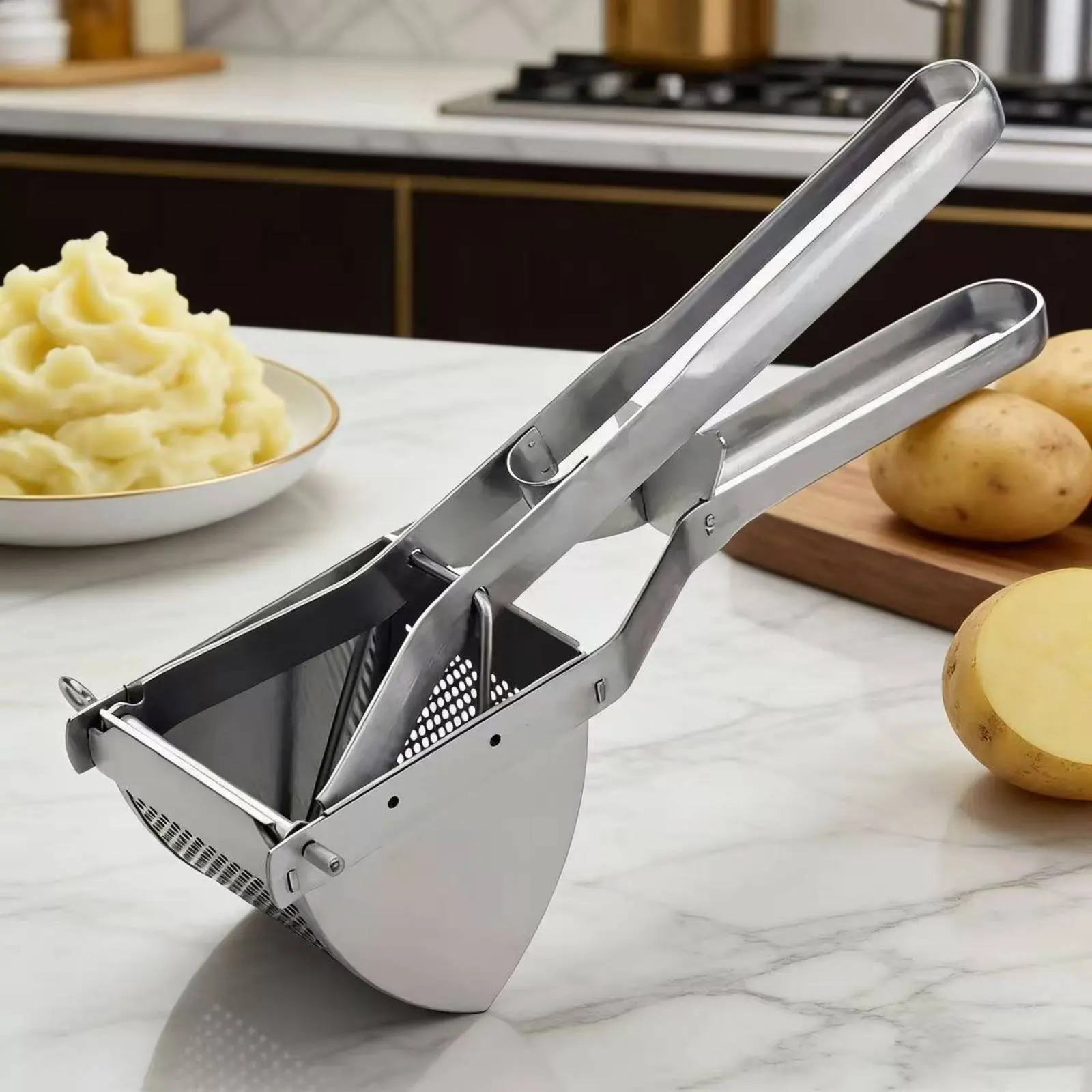 Stainless Steel Potato Ricer Easy to Clean Sturdy Duty Potato Press Kitchen Utensil Large Capacity for Chefs