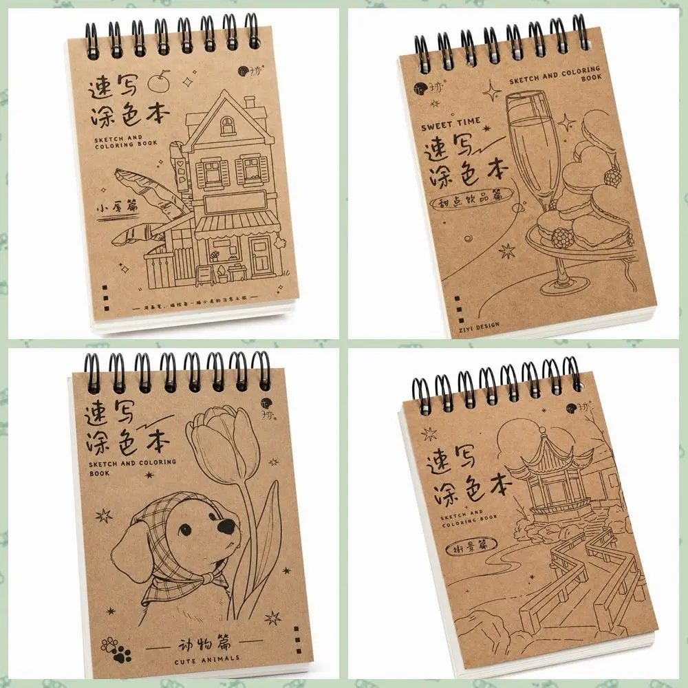 Blank Sketch Vintage Coloring Sketching Book 80 Pages Blank Hand Drawn Book Tracing Line DIY Picture Book DIY Painting view 5