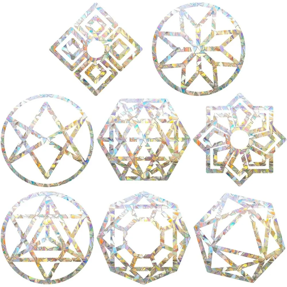 16PCS Sacred Geometry Window Clings Flower of Life Anti Collision Rainbow Glass Alert Stickers for Birds Strike Decals Non